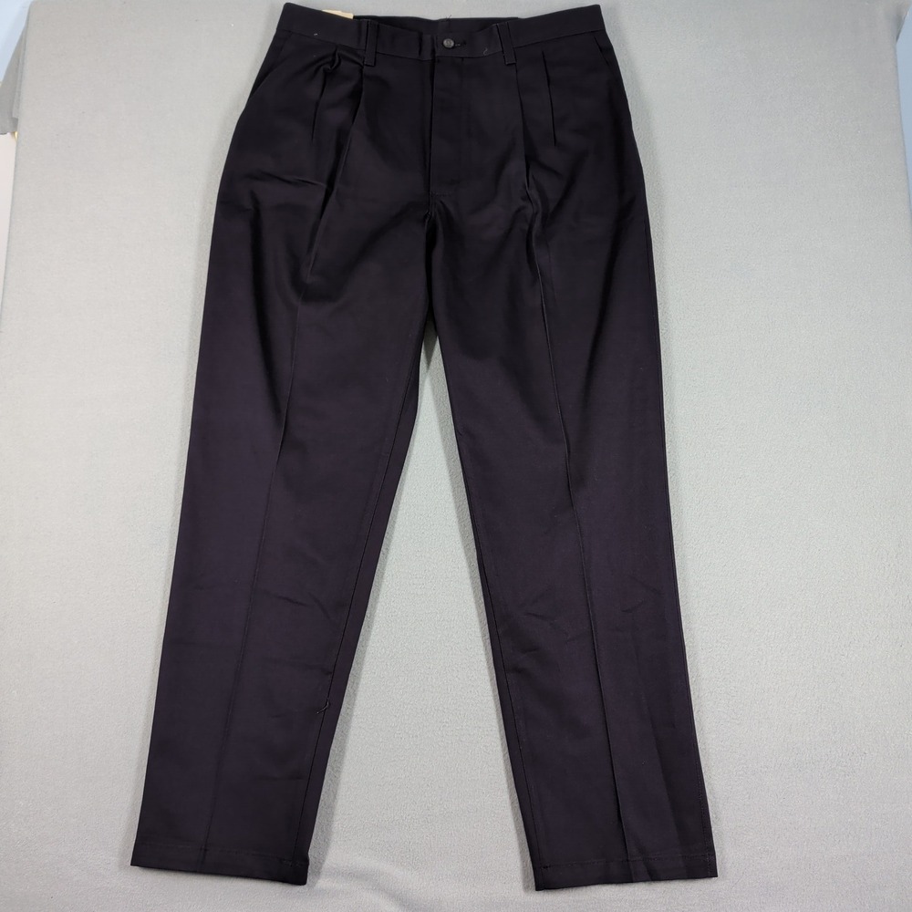 Lee Pants Mens 36x32 Navy Blue Double Pleat Wrinkle Free Cotton Chinos Trousers